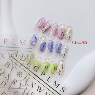 Cleoes สติกเกอร์ ลายตัวอักษรภาษาอังกฤษ สีทอง สีเงิน สําหรับตกแต่งเล็บ DIY