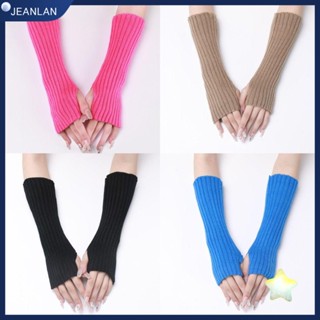 Jeanlan ถุงมือถัก แบบยาว สีขาว สีดํา ไร้นิ้ว สไตล์ญี่ปุ่น พังก์ โกธิค อุ่นแขน อะนิเมะ กลางแจ้ง