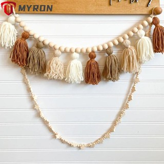 Myron สายเชือกถักมือ ประดับลูกปัดไม้ สีน้ําตาล 25 นิ้ว สําหรับแขวนตกแต่งผนังบ้าน วันเกิด