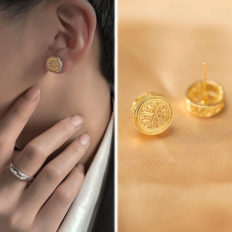 Hollow Retro Gold Earings สําหรับชายใหม่ Stud Earings สําหรับผู้หญิง Hypoallergenic ต่างหูชุด Earing
