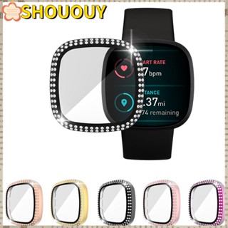 Shououy เคสนาฬิกาข้อมือ ประดับพลอยเทียม กันกระแทก สําหรับ Fitbit VERSA 3 Sense Band