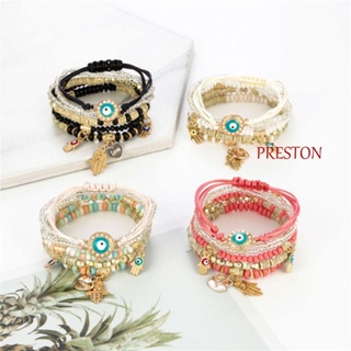 Preston โบฮีเมียน สร้อยข้อมือ แฮนด์เมด น่ารัก สร้างสรรค์ ไม่ซ้ําใคร เครื่องประดับ สร้อยข้อมือหลายชั้น สไตล์เกาหลี สร้อยข้อมือ แฮนด์เมด ตาปีศาจ เชือก