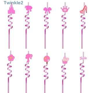 Twinkle หลอดดูดน้ําพลาสติก แบบใส สีชมพู ใช้ซ้ําได้ สําหรับตุ๊กตาบาร์บี้