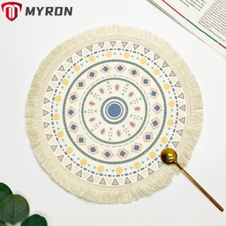 Myron พรมปูโต๊ะ ผ้าฝ้ายถัก ทรงกลม สีเบจ สไตล์โบฮีเมียน โมเดิร์น ขนาด 34 ซม. 13.39 นิ้ว สําหรับตกแต่งโต๊ะอาหาร งานแต่งงาน