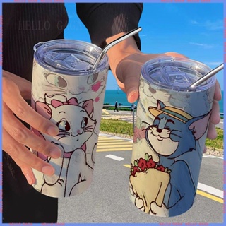 🥤Animation Peripheral Limited Water Cup🥤กระติกน้ําร้อนคู่รัก แบบพกพา พร้อมหลอดดูด คุณภาพสูง สําหรับนักเรียน