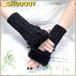 Shououy ถุงมือถัก เปิดนิ้วมือ ให้ความอบอุ่น สําหรับผู้หญิง