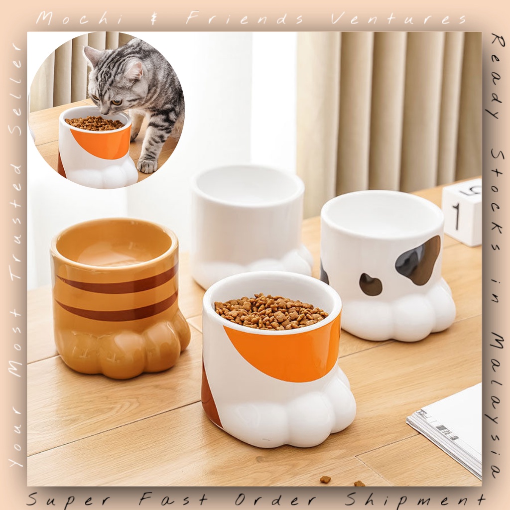 MNF Paws Series ชามสัตว์เลี้ยงเซรามิกยกพร้อมฐานเท้าสูงชามสัตว์เลี้ยงที่เรียบง่ายคอป้องกันอุปกรณ์สัตว