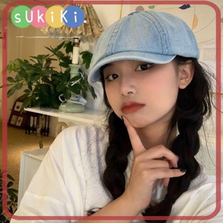 Sukiki หมวกเบเร่ต์ ระบายอากาศ ทรงแปดเหลี่ยม สีพื้น สไตล์คาวบอย วินเทจ สําหรับผู้หญิง