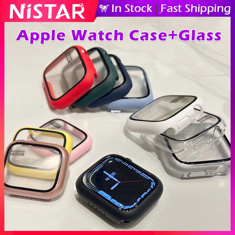 เคส และกระจกนิรภัยกันรอยหน้าจอ สําหรับ Apple watch Series 8 7 6 41 มม. 45 มม. 44 มม. 40 มม. iWatch Ultra Series 5 4 SE 3 2 1 38 มม. 42 มม.