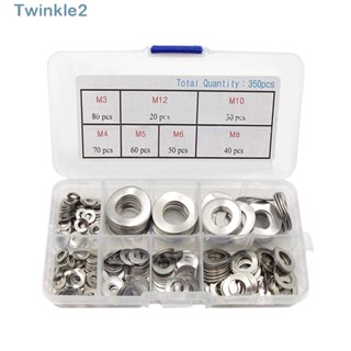 Twinkle แหวนรองสปริง สเตนเลส 304 M3 M4 M5 M6 M8 M10 M12 สีเงิน 350 ชิ้น