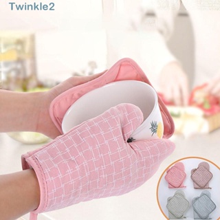 Twinkle ถุงมือผ้าฝ้าย ทนความร้อนสูง สําหรับเตาอบไมโครเวฟ 2 ชิ้น ต่อชุด