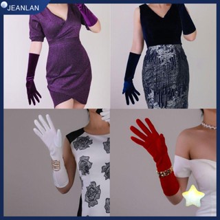 Jeanlan ถุงมือยาว ผ้ากํามะหยี่ สีดํา ขาว ไวน์แดง 45 ซม. สไตล์พังก์ เรโทร สําหรับปาร์ตี้