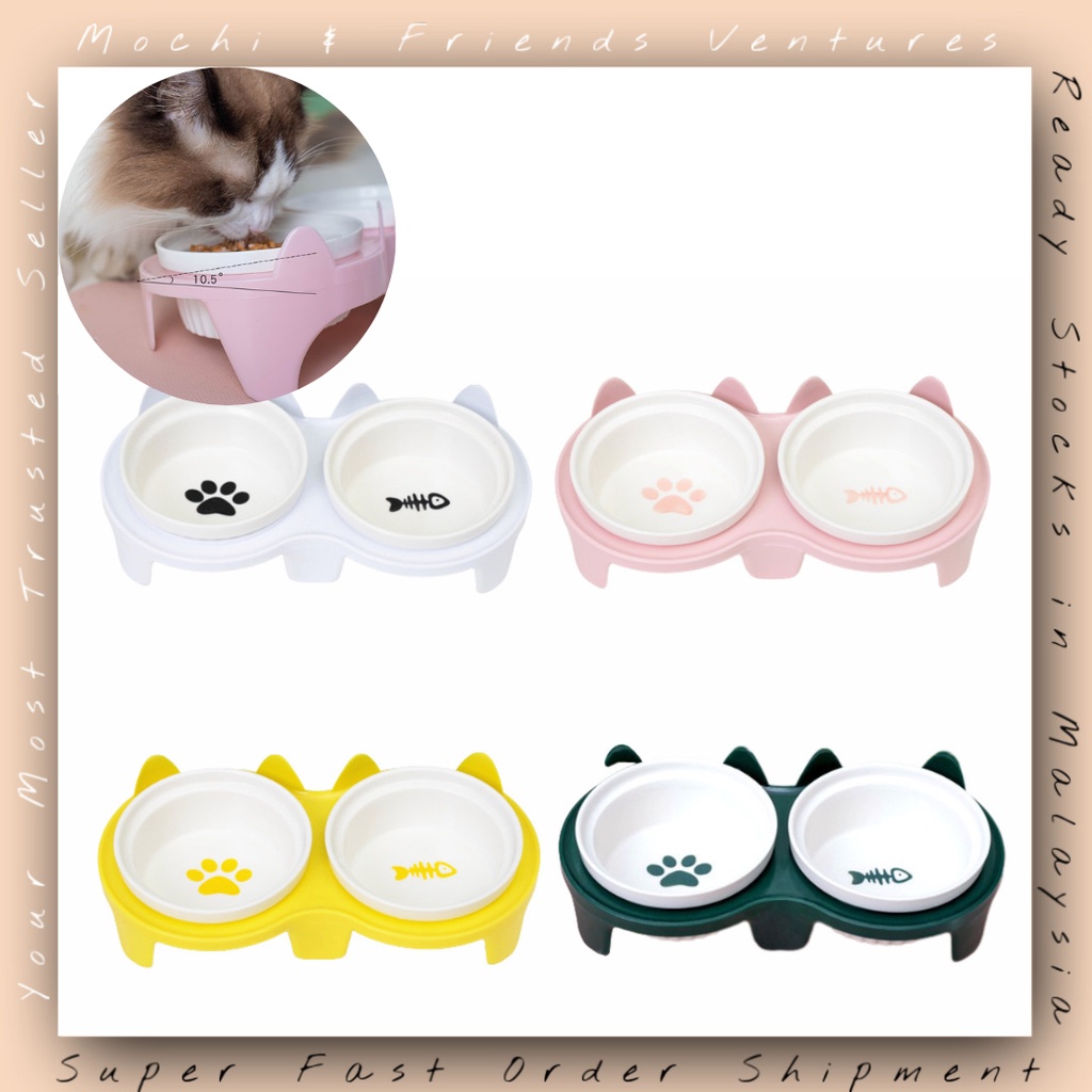 Mnfหูแมวยกชามสัตว์เลี้ยงเซรามิกที่มีฐานเท้าสูงน่ารักชามสัตว์เลี้ยงคอป้องกันภาชนะสัตว์เลี้ยงสําหรับแม