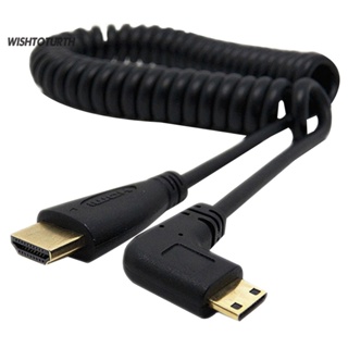 ☼Wt สายเคเบิลอะแดปเตอร์สปริง HDMI ตัวผู้ 90 องศา สําหรับ SLR PC