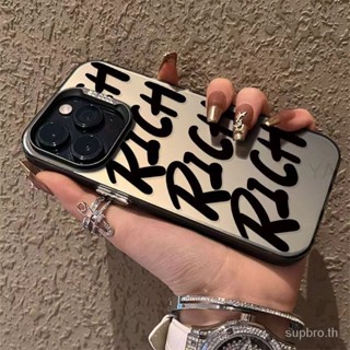 R RICH เคสโทรศัพท์มือถือชุบไฟฟ้า ลายภาษาอังกฤษ สําหรับ iPhone 11 pro max 12 pro 13 pro max 14 pro max 14plus xr xs max 12promax 13promax