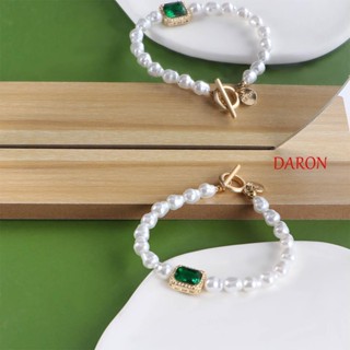 Daron สร้อยคอ สร้อยข้อมือ โลหะผสม ประดับไข่มุก ทรงสี่เหลี่ยม ขนาดเล็ก สีเขียว แฟชั่นหรูหรา