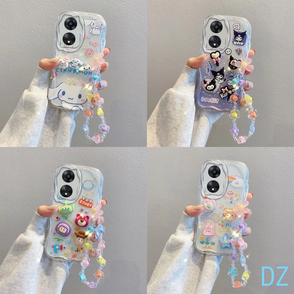 เคส OPPO RENO 8T RENO 8Z RENO 7Z 5G ตุ๊กตาสามมิติน่ารัก + สร้อยข้อมือดอกไม้ กรณีโทรศัพท์มือถือ TY5