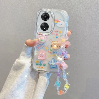 เคส OPPO RENO 8T RENO 8Z RENO 7Z 5G ตุ๊กตาสามมิติน่ารัก + สร้อยข้อมือดอกไม้ กรณีโทรศัพท์มือถือ TY5