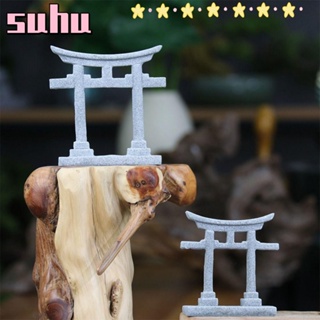 Suhuhd ตู้ปลาจําลอง Torii สีเทา ตกแต่งตู้ปลา ขนาดเล็ก ญี่ปุ่น Torii ประตูของขวัญ Fishtank เครื่องประดับภูมิทัศน์ขนาดเล็ก นางฟ้า สวนจิ๋ว ศาลเจ้า Shinto ของเล่น