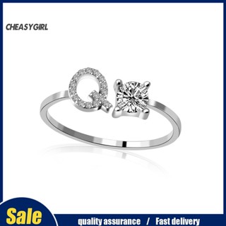 Che แหวนเปิด ลายตัวอักษร Cubic Zirconia ปรับได้ สําหรับผู้หญิง