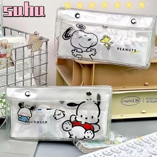 Suhuhd กระเป๋าเครื่องเขียน PVC โปร่งแสง จุของได้เยอะ ลายการ์ตูน Pochacco Snoopy สําหรับโรงเรียน สํานักงาน