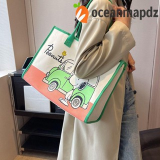 Oceanmapdz กระเป๋าสะพายไหล่ กระเป๋าช้อปปิ้ง ผ้าแคนวาส พิมพ์ลายสนูปปี้