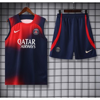 เสื้อกีฬาแขนสั้น ลายทีมชาติฟุตบอลปารีส PSG 23 24 ชุดเยือน สีแดง สีฟ้า สําหรับผู้ใหญ่