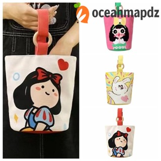 Oceanmapdz กระเป๋าสะพายไหล่ กระเป๋าถือ ทรงบักเก็ต ผ้าแคนวาส ลายการ์ตูน สไตล์เกาหลี สําหรับเด็กผู้หญิง