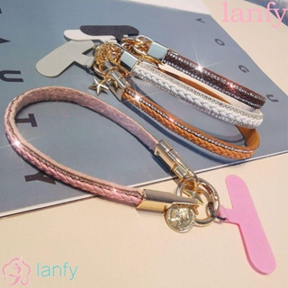 Lanfy สายคล้องโทรศัพท์มือถือ หนัง PU ประดับพลอยเทียม ป้องกันการสูญหาย แบบพกพา สําหรับผู้หญิง