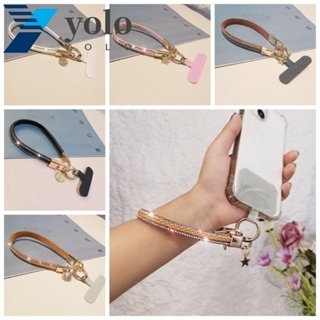 Yolo สายคล้องโทรศัพท์มือถือ หนัง PU ประดับพลอยเทียม ป้องกันการสูญหาย แบบพกพา ทนทาน