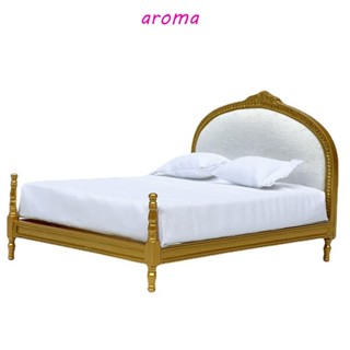 Aroma โมเดลเตียงคู่ เฟอร์นิเจอร์จําลอง 1:12 สําหรับตกแต่งบ้านตุ๊กตา