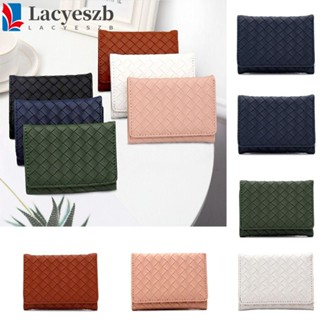 Lacyeszb กระเป๋าสตางค์ ใบสั้น หนัง PU สีพื้น สไตล์เกาหลี แบบพกพา สําหรับผู้ชาย