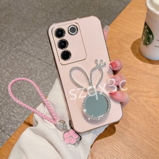 ขายดี เคสโทรศัพท์มือถือ ลายกระต่ายน่ารัก พร้อมกระจก และสายคล้อง สําหรับ VIVO V29 Y27 Y36 Y78 V27 V27e Y02 Y02T Y02A V25e V25 Pro 5G 4G