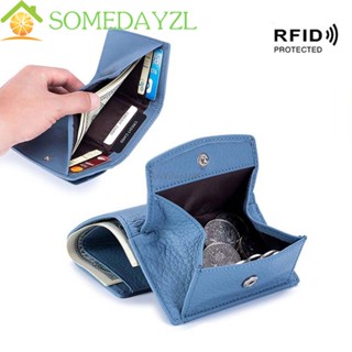 Somedayzl Rfid กระเป๋าสตางค์ หนังแท้ ใบสั้น แต่งหัวเข็มขัด สไตล์เรโทร แฟชั่นสําหรับผู้หญิง