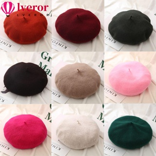 Lveror หมวกเบเร่ต์ ผ้าวูล สีพื้น ให้ความอบอุ่น แฟชั่นฤดูหนาว