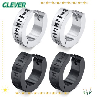 Clever ต่างหูห่วง สเตนเลส ทรงกลม กันน้ํา น้ําหนักเบา สไตล์ฮิปฮอป คุณภาพสูง สําหรับผู้ชาย 4 ชิ้น