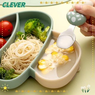 Clever ช้อนส้อม สเตนเลส ลายการ์ตูน สําหรับเด็กทารก ให้อาหารเด็ก ช้อนส้อมซิลิโคน