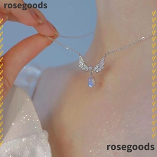 Rosegoods1 สร้อยคอโบว์ โซ่โลหะผสม สีชมพู แวววาว คริสตัล หัวใจ สุดเท่ สร้อยคอหัวใจ ผู้หญิง เด็กผู้หญิง