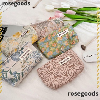 Rosegoods1 กระเป๋าเครื่องสําอาง กระเป๋าถือ ลายดอกไม้ มีซิป จุของได้เยอะ แฟชั่นสําหรับผู้หญิง