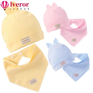 Lveror หมวกบีนนี่ ผ้าฝ้ายถัก สีพื้น สําหรับเด็กวัยหัดเดิน 2 ชิ้น