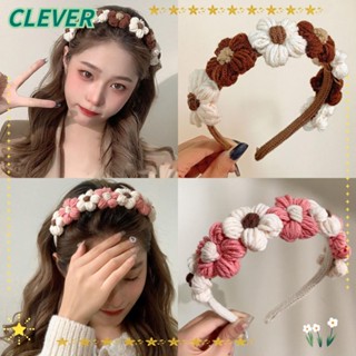 Clever ที่คาดผม ผ้าถัก ลายดอกไม้ กันลื่น ล้างหน้า เครื่องประดับแฟชั่น สําหรับผู้หญิง