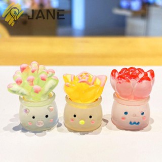 Jane โคมไฟกลางคืน เรซิ่น รูปการ์ตูนกระถางต้นไม้จําลอง ขนาดเล็ก 4 สี สําหรับตกแต่งบ้าน 3 ชิ้น