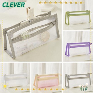 Clever กระเป๋าเครื่องเขียน ดินสอ ไนล่อนใส ความจุขนาดใหญ่ แบบพกพา 5 สี 2 ชิ้น