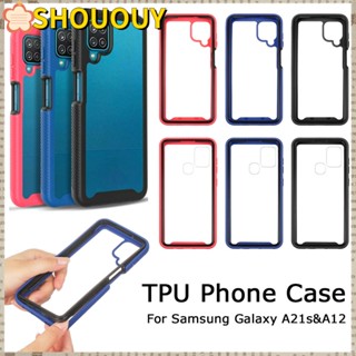 Shououy เคสโทรศัพท์ TPU แบบใส กันตก พร้อมตัวป้องกันหน้าจอในตัว สําหรับ Galaxy A21s A12