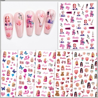 【ในการจัดส่ง】สีชมพูสำหรับสติ๊กเกอร์ติดเล็บบาร์บี้ Gilded Gradient Laser Nail Butterfly Stickers 3d Adhesive Color Nail Stickers Barbie