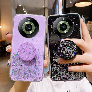 Realme 11 Pro+ 10 Pro Plus 9i 4G 5G C30 C30s real me 11Pro 10Pro c 30 30s Bling TPU Case Glitter Sparkling Soft Silicone Cover Luxury Sequins Shell Crystal Flexible Shiny Casing Skin + Round POP Socket Stand Holder