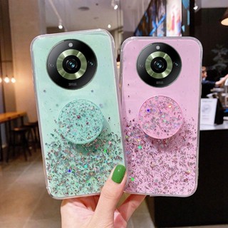 Realme 11 Pro+ 10 Pro Plus 9i 4G 5G C30 C30s real me 11Pro 10Pro c 30 30s Bling TPU Case Glitter Sparkling Soft Silicone Cover Luxury Sequins Shell Crystal Flexible Shiny Casing Shell with Round Shape Pop Socket Stand