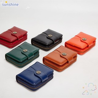 Ssunshine กระเป๋าสตางค์ใบสั้น หนัง PU แว็กซ์น้ํามัน ขนาดเล็ก ใส่บัตรเครดิตได้