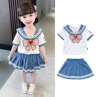 [พร้อมส่ง] ชุดเดรสกระโปรงพลีท สองชิ้น แฟชั่นฤดูร้อน สําหรับเด็กผู้หญิง ไซซ์ 73-120