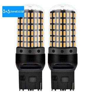 หลอดไฟเลี้ยว LED 3014 144Smd Canbus T20 7440 W21W สีเหลือง สําหรับจอดรถยนต์ 2 ชิ้น